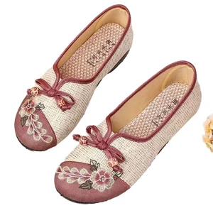 ED Linen Flat Bottom Canvas Shoes Slip-On Loafers with Rubber Insole Wear-Resistant Shallow Mouth Soft Style