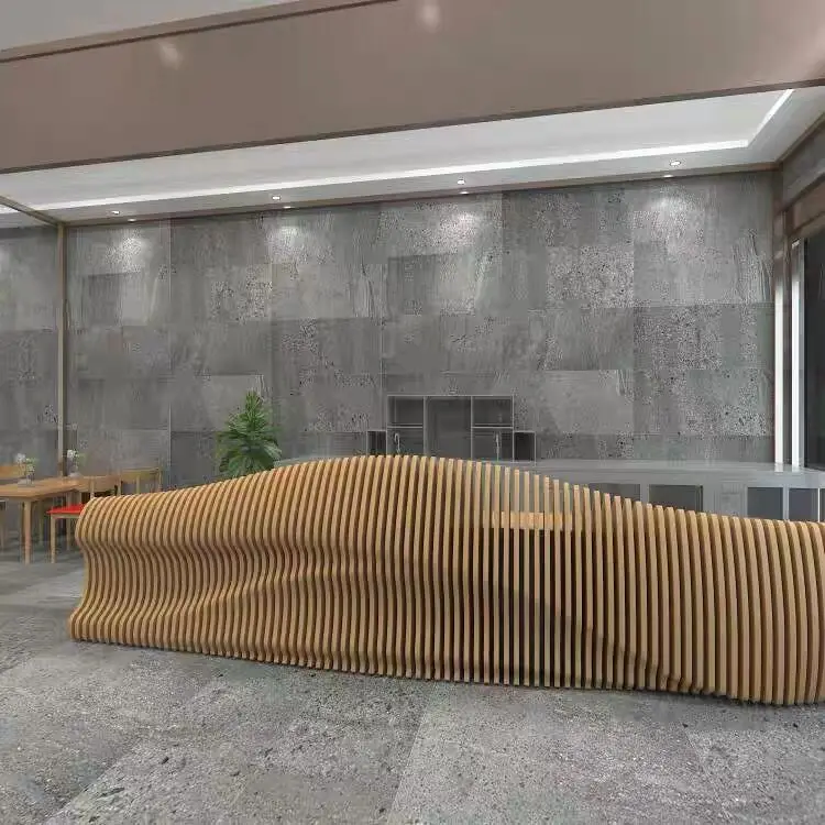 Custom Solid Wood Modern Adjustable Reception Desk for Hospital and Mall Use Gold Color Commercial Office Furniture
