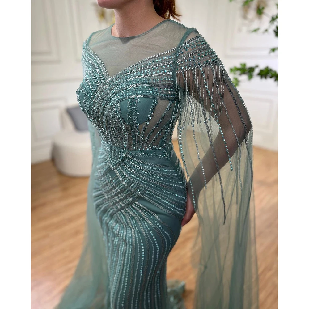 Nude O-neck Long Sleeves Arabic Beaded Evening Dresses Serene Hill LA72012  Dubai Formal Wedding Party Dresses