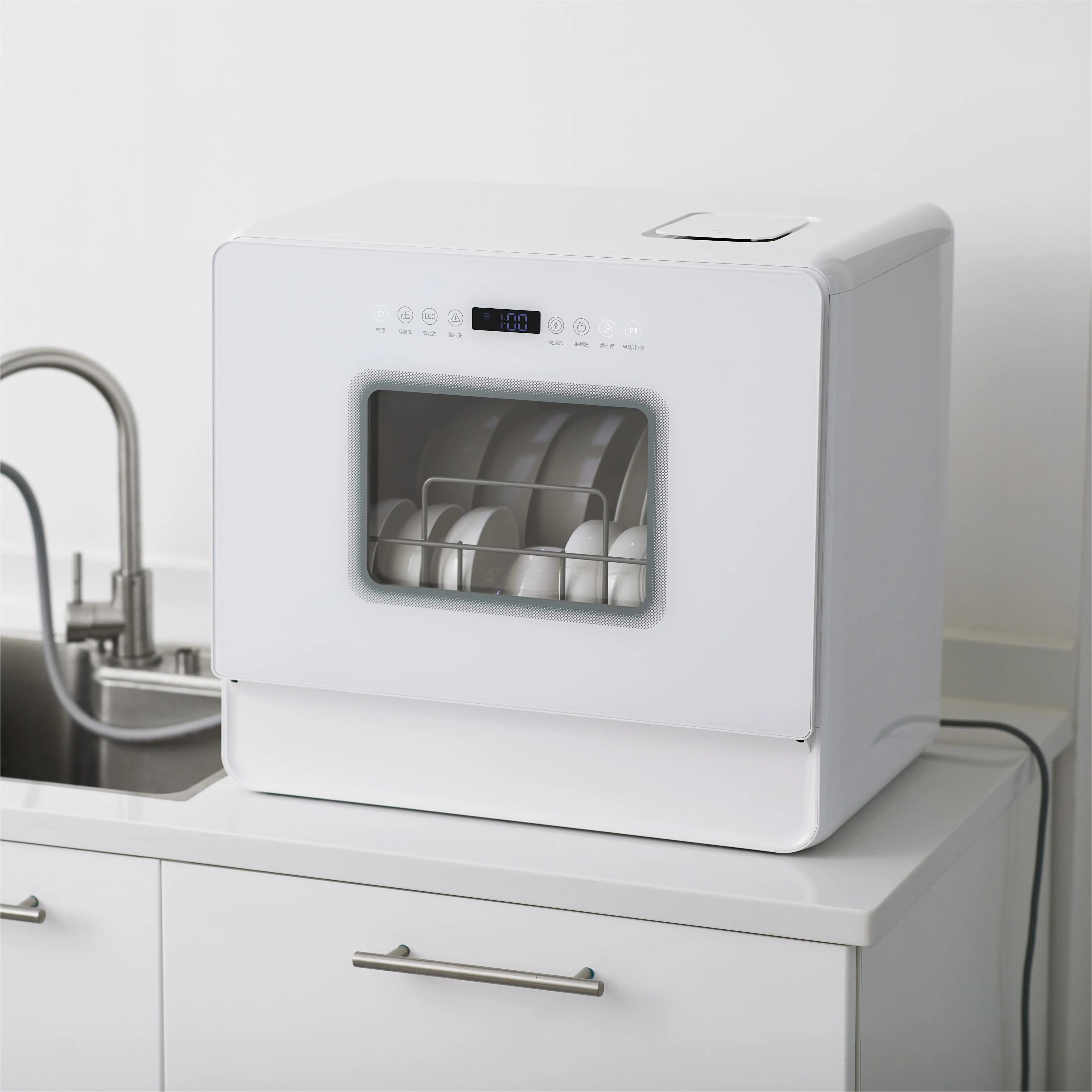 Mesin cuci piring elektrik Mini, alat pencuci piring kecil, Meja  terintegrasi penuh, mesin cuci piring otomatis, dapur rumah tangga