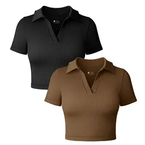 Wholesale Lightweight Four-Way Stretch Elastic V-Neck Sports Yoga Tops Comfortable Breathable Plus Size Skinny Fit