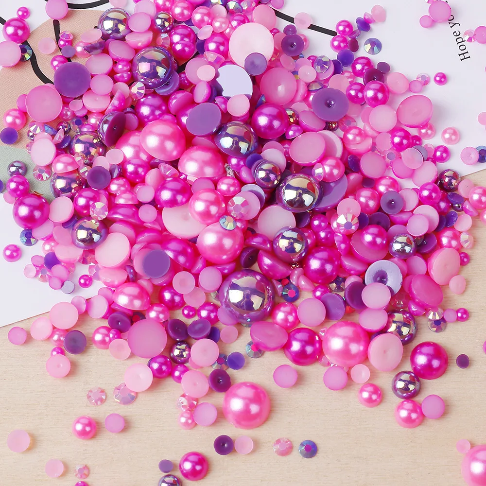 3-10mm Abs Craft Half Pearl Flat Beads Mix Size Shiny Round Color Ab  Flatback Plastic Pearl