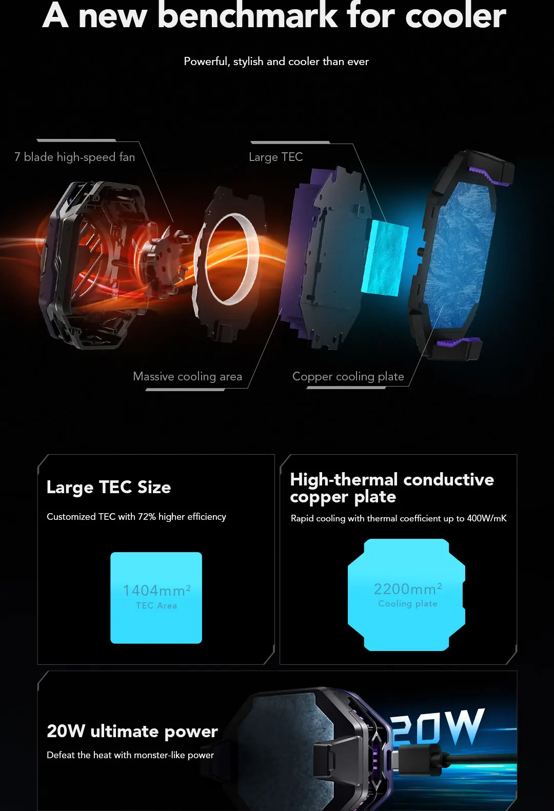 Black Shark FunCooler 5 Magnetic Cell Phone Cooler For Gaming, Portable Mobile Phone Cooling Fan With RGB Light, Cellphone Radiator For IPhone