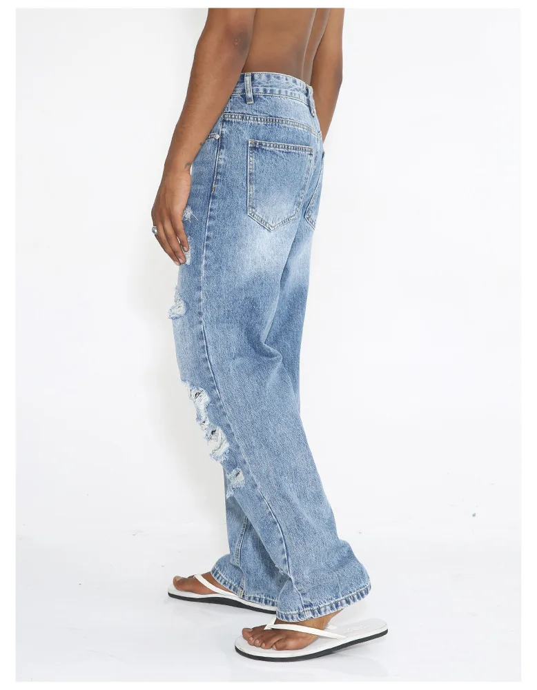 2024 Designer Denim zerstört gewaschen hellblau Mode zerrissene Männer Jeans_voghion.com