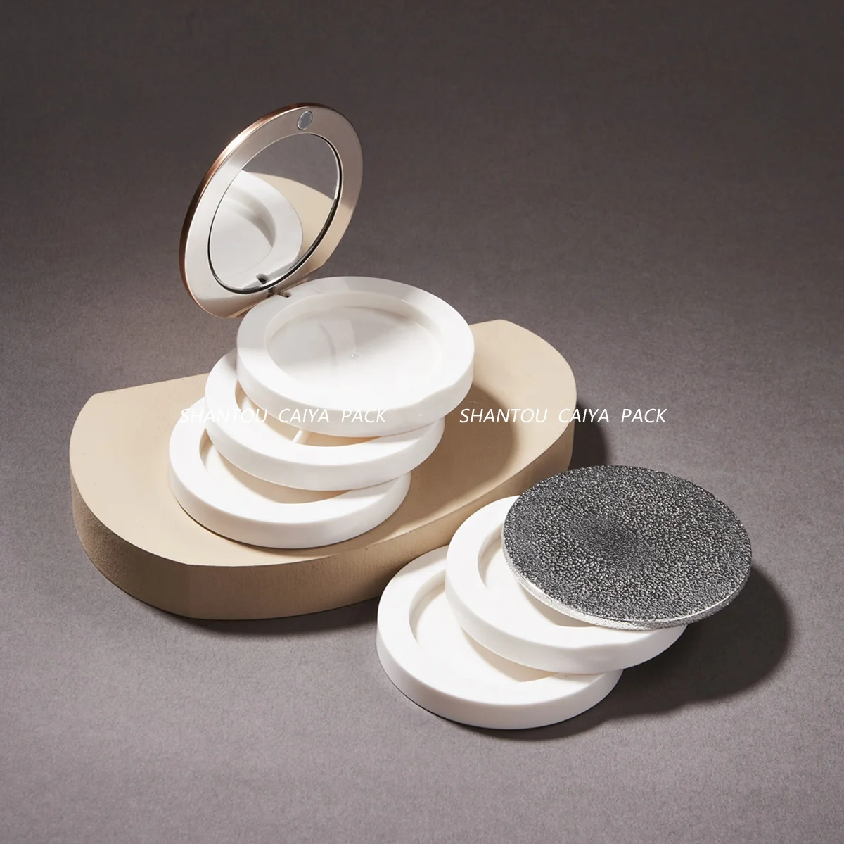 CAIYA Unique Multi Layer Magnetic Blush Eyeshadow Palette Compact Case with Mirror Stack up Rotatable Pressed Powder Packaging