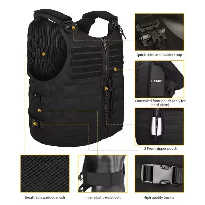 Tactical Vest Factory Oxford Black Men Training Vest Hunting Molle Plate Carrier Tactical Duty Vest