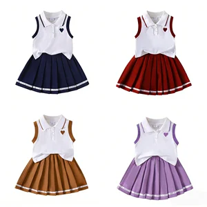 2026 Hot Selling Girls Clothing Suits Sleeveless Polo Top Pleated Skirt 2 Piece Kids Summer Wear