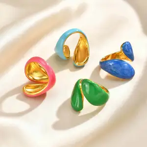 New Trendy Geometric Colorful Women Chunky Rings Stainless Steel Thick Open Ring