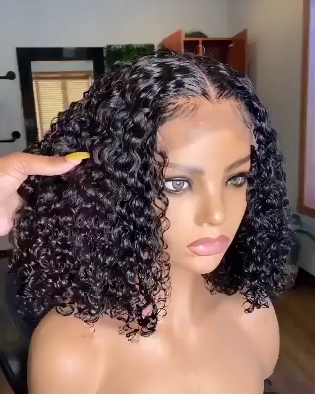 Court Bob Perruques Cheveux Humains Pour Noir Pas Cher Afro Kinky Curly Front Brésilien Hd Full 