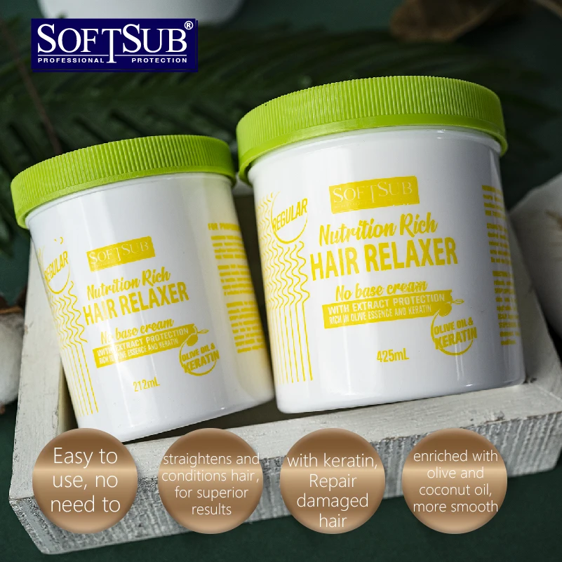 SOFTSUB Nutrition Rich NO Base 425ml Hair Relaxer for Black Women Good Quality Hair Relaxer Cream