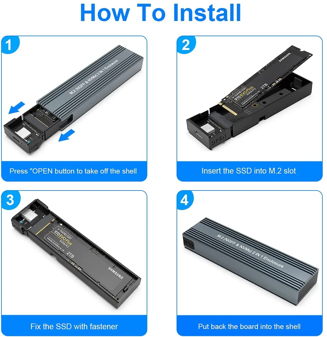 Aluminum Portable USB3.1 Type C GEN 2 M2 Enclosure NVME PCIE SATA NGFF Case SSD Adapter Solid State Drive Housing
