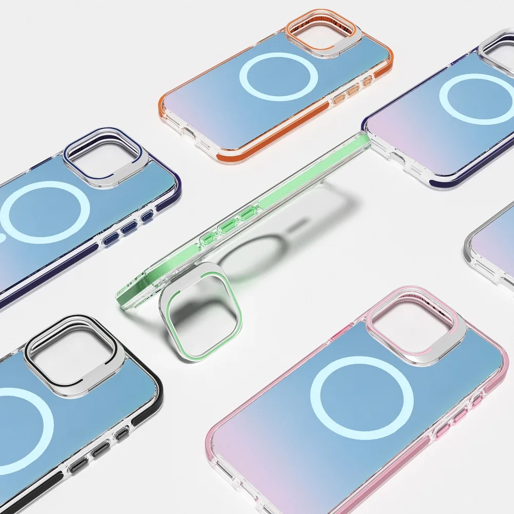 J2 Metal Camera Stand Laser Color Changing Frosted Matte Case for IPhones 16 Pro Max Magnetic PC Back Cover TPU Bumper Case