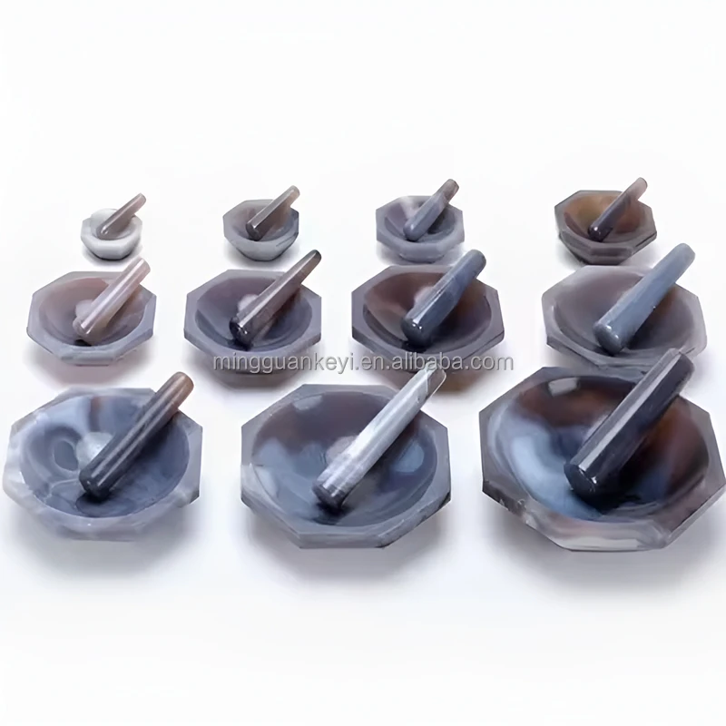 Mortier d'agate naturelle avec tige de broyage, ID 30mm à Mortier d'agate naturelle avec tige de broyage, ID 30mm à