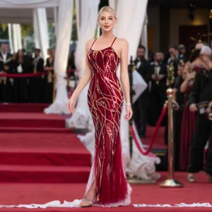 Fashion Manufacturer Sexy Strap Women's Elegant Dress Sequined Women's Evening Gown Women's Party Wear