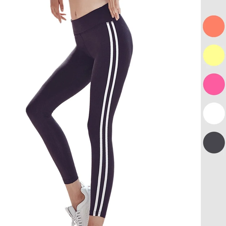 Women's Pants & Trousers High-waisted fitness contrasting stripes to slim down yoga sports Standard  Breathable Leggings pants