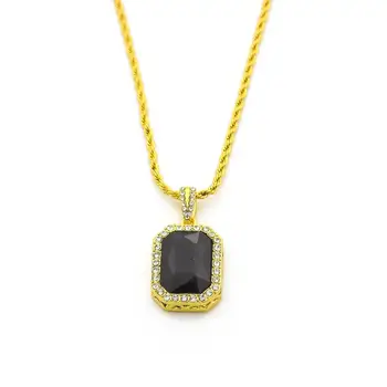 Euramerican hip hop mini gem pendant with diamonds boutique hip hop men gem necklace Large black stone pendant necklace