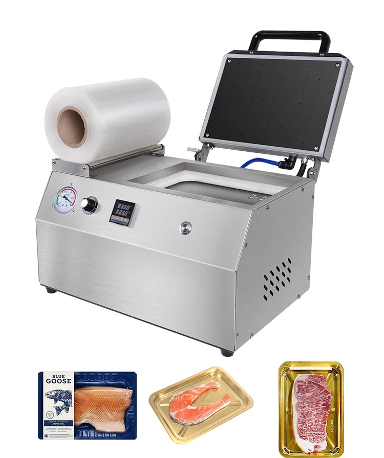 AM-260VS for 2 Trays Meat Fruit Steak Beef Sealer Manual Easy Operation Food Packer Freshlocker Packaging Vacuum Skin Machine details