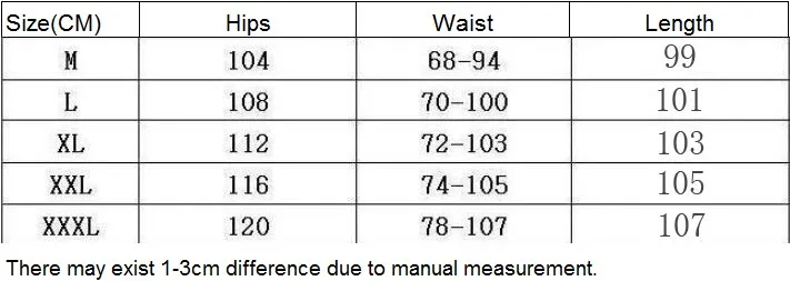 Mens Jogger Pant Size Chart