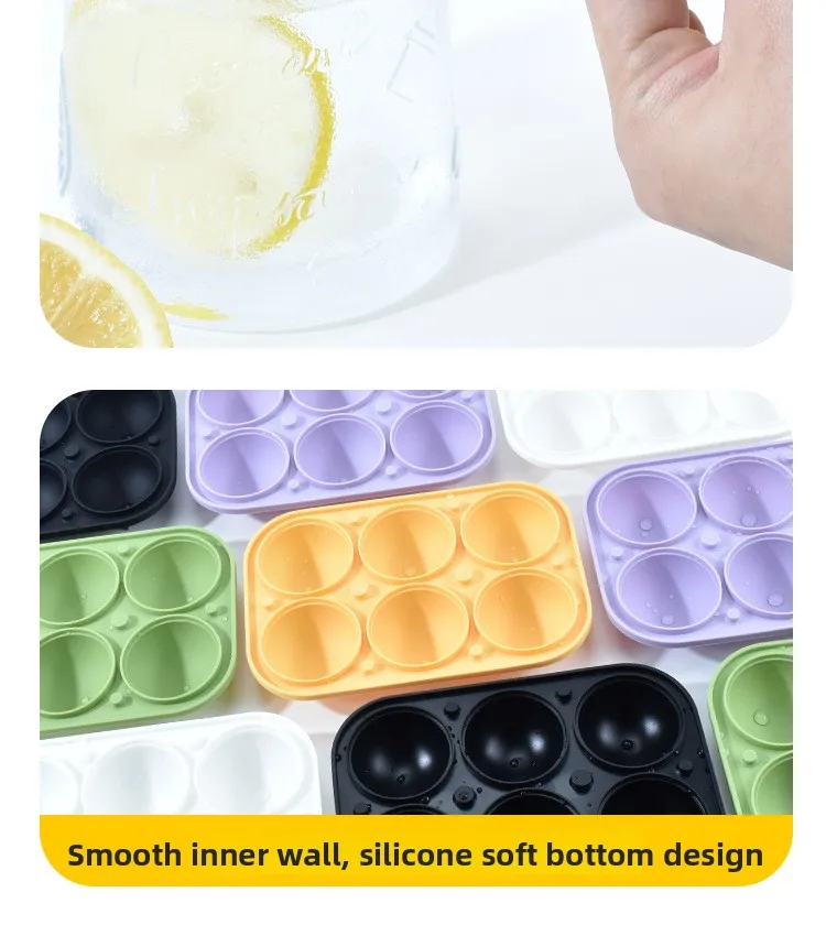 Food Grade Silicone Six-Hole Circular Ice Hockey Mold Eco-Friendly Freezing Ice Tray for Household Whiskey with Lid supplier