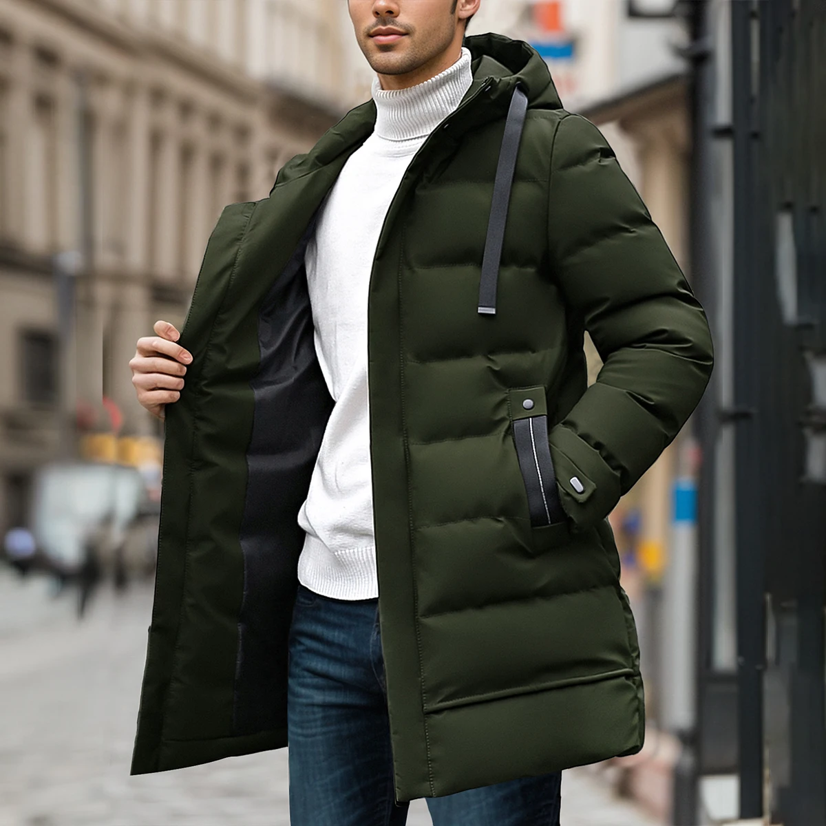 Men's Long Winter Coats - Warm, Water Resistant Puffy Hooded Men's Long Winter Coats - Warm, Water Resistant Puffy Hooded