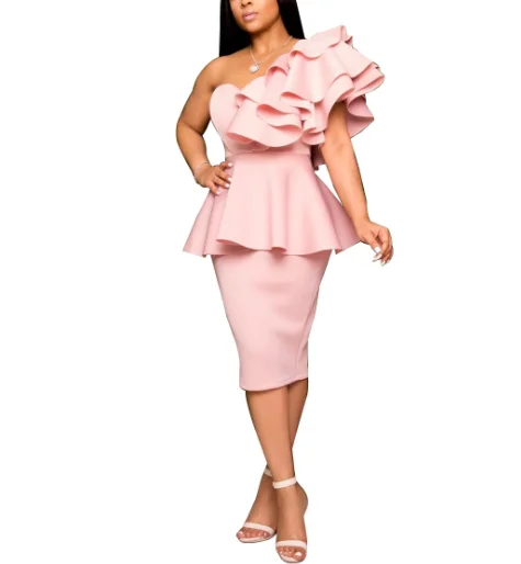 Женское вечернее платье миди с оборками, элегантное розовое платье для вечеринки, лето-осень 2021