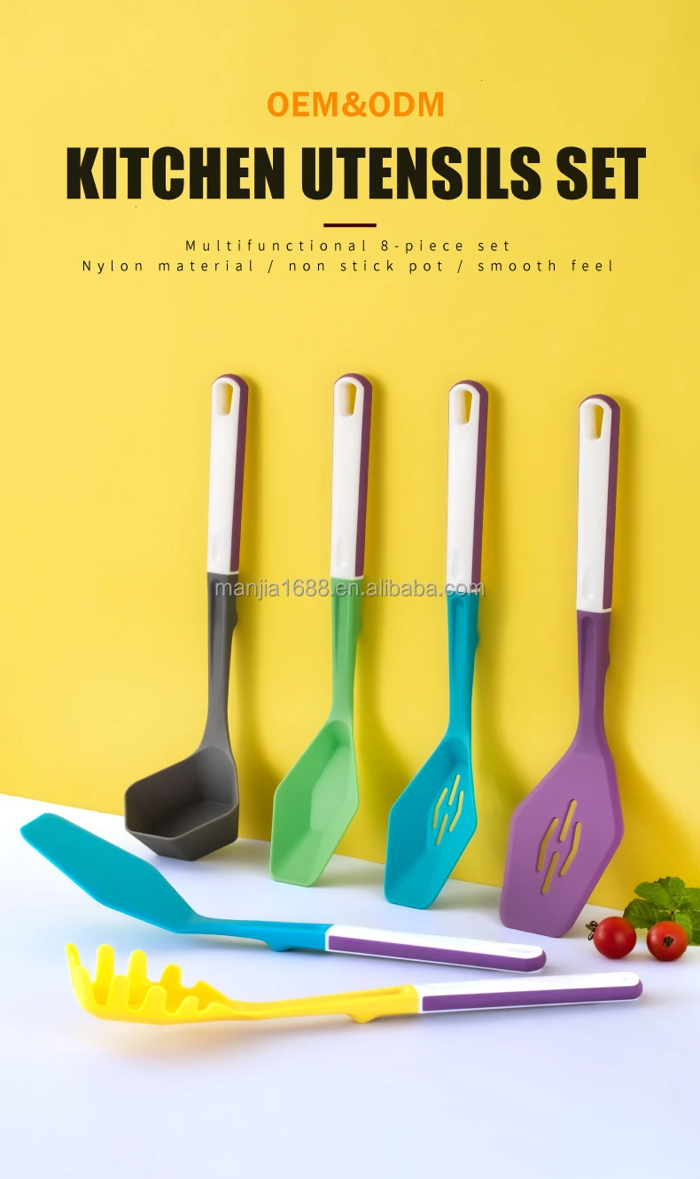 Manjia Cooking Nylon Kitchen Utensils Set 8 Piece Black High Quality