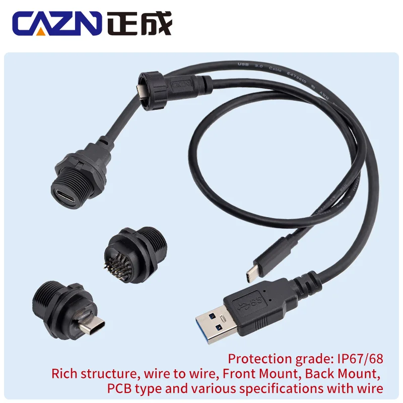 Type-C Threaded Female to Male Back Mounted Socket Version 3.0/3.2 With Wire 0.3M 0.5M 1M 2M PVC/FPC