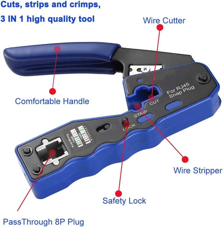 Industrial Carbon Steel Ez Rj45 Connector Plug Crimp Tool For Cat6 And ...