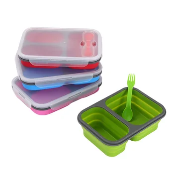 Green Silicone Lunch Container Collapsible Food Storage Containers Silicone Bento Box with Lid