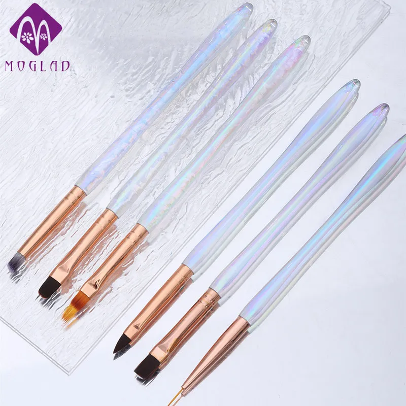 2024 NEW Arrive Nail Brush Set 6 Pcs Transparent Acrylic Handle Nylon Hair for Art Painting