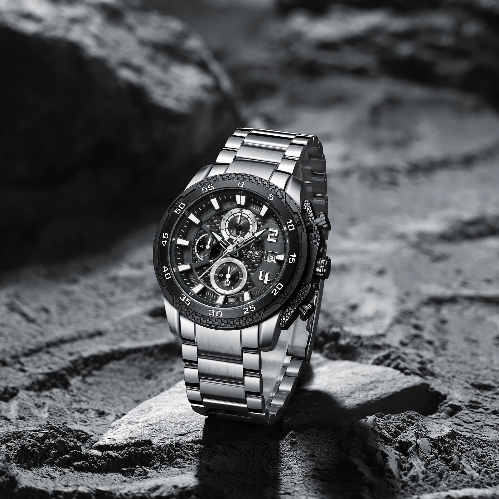 NAVIFORCE 8047 Men Watch Sport Top Brand Luxury Chronograph Date Original Wristwatch Stainless Steel Watches Quartz Male Clock