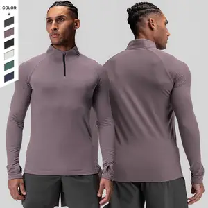 New Popular Men's Long Sleeve Half Zipper Sports Fitness Compression Top Quick Dry T-shirts Made Polyester Printed Sportswear