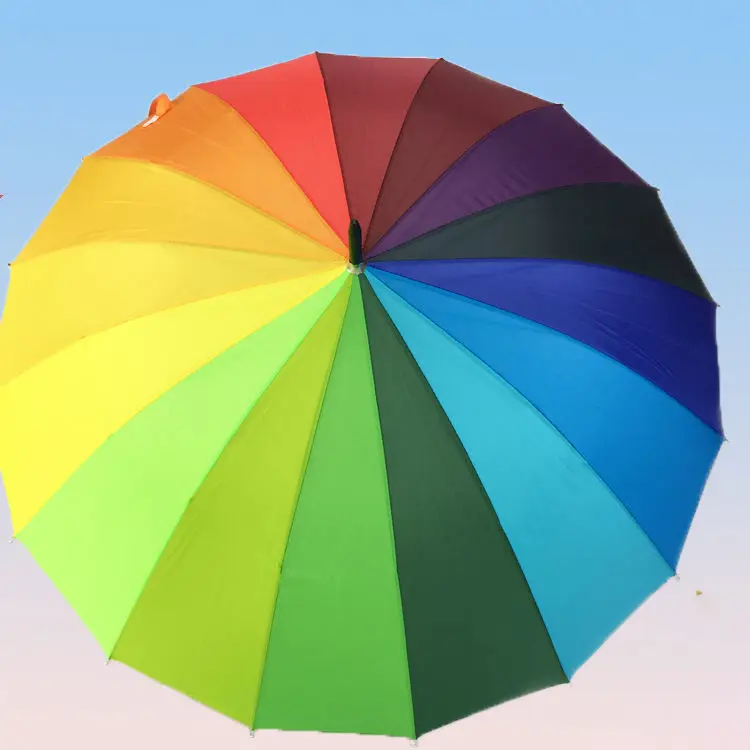 TX884 Customized Logo 16K Automatic Open Iridescence Umbrella Golf Windproof Parasol Long Straight Handle Rainbow Umbrella
