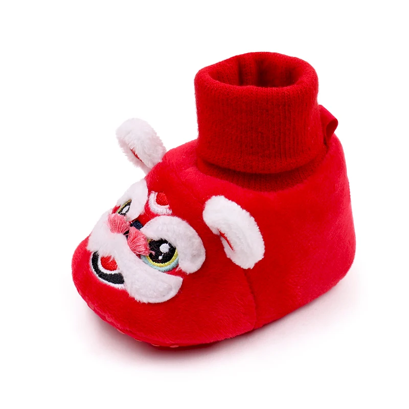 New Year Festive Red Tiger-head Shoes Soft-soled Baby Walking Shoes Winter Anti-drop Baby Floor Socks and Shoes supplier