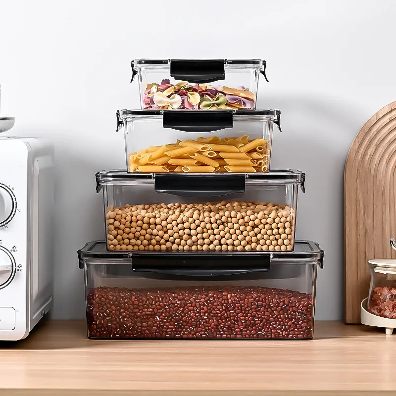 Modern Design Four-sided Buckle Dust-proof Food Storage Box Transparent Pet-sealed Container Food Storage Box for Fridge