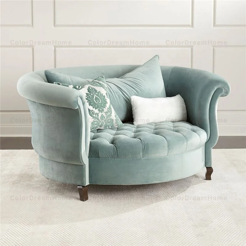 Round Single Sofa Set Solid Wood Structure Multiple Color
