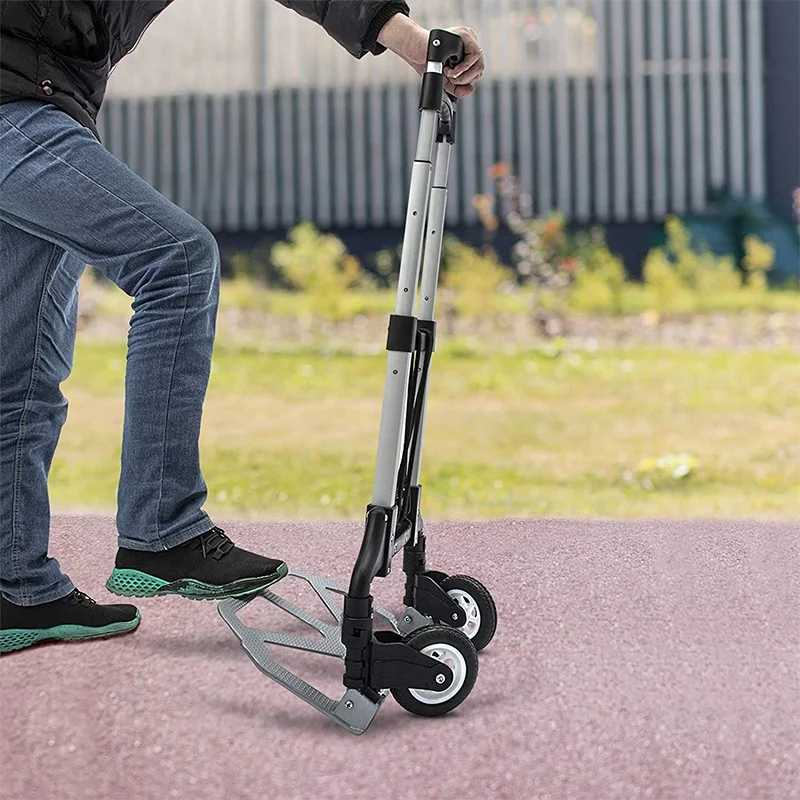 Factory Direct Sales 2-In-1 Portable Small Two Wheel Folding Aluminum Hand Truck Trolley Push Cart With Max Load Capacity