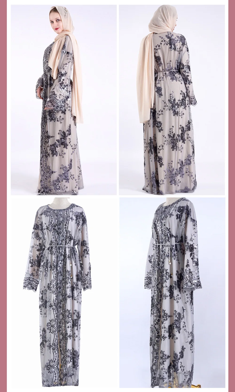 Oem Ramadan Eid Muslim Abayas Women Tunic Puff Sleeve Cardigan Kimono