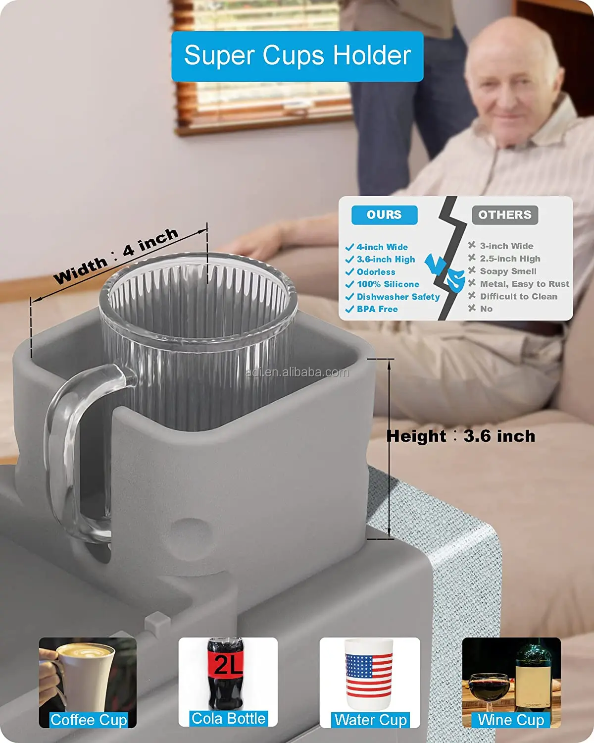 Silicone Couch Cup Holder With Side Storage Silicone Sofa Arm Cup