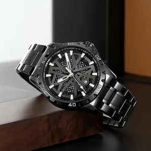 SKMEI 9337 Men's Quartz Watch Gold-Tone Waterproof Stainless Steel Strap Luminous Chronograph Custom Charm Retro Business