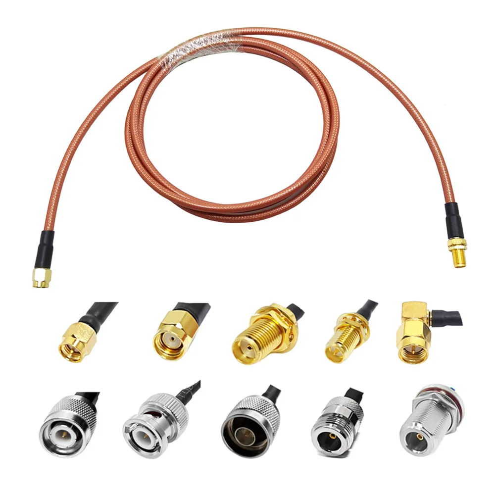 كابل اتصال RF بطول 1.5 متر مع موصل ذكري من نوع SMA في الطرف الأول وموصل أنثى من نوع SMA مُثبت عبر لوحة (Bulkhead) في الطرف الثاني، ومصنوع من نحاس موصل لكابل RG400 قصير (Pigtail) تمديدي محوري