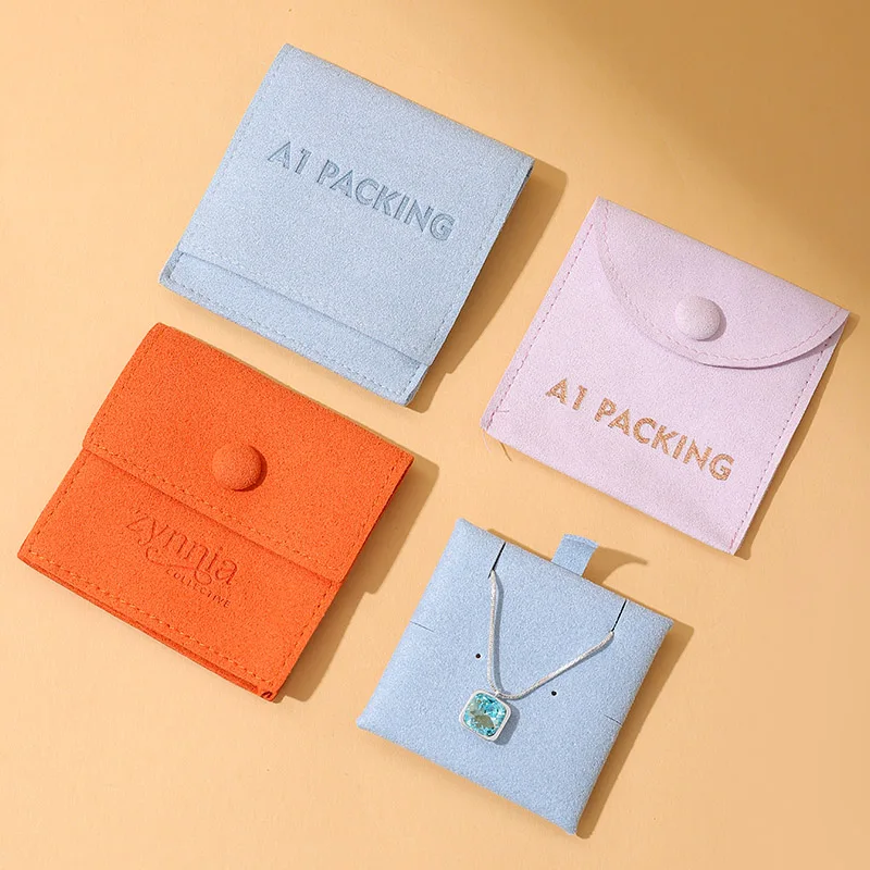 Luxury Square Flip-Top Jewelry Gift Box Set with Orange Microfiber Pouch Custom Logo Packaging for Rings and Earrings details