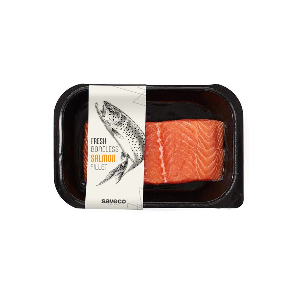 Custom Printed Eco Friendly Recycled Paper Cardboard Frozen Seafood Label Smoked Salmon Packaging Sleeve