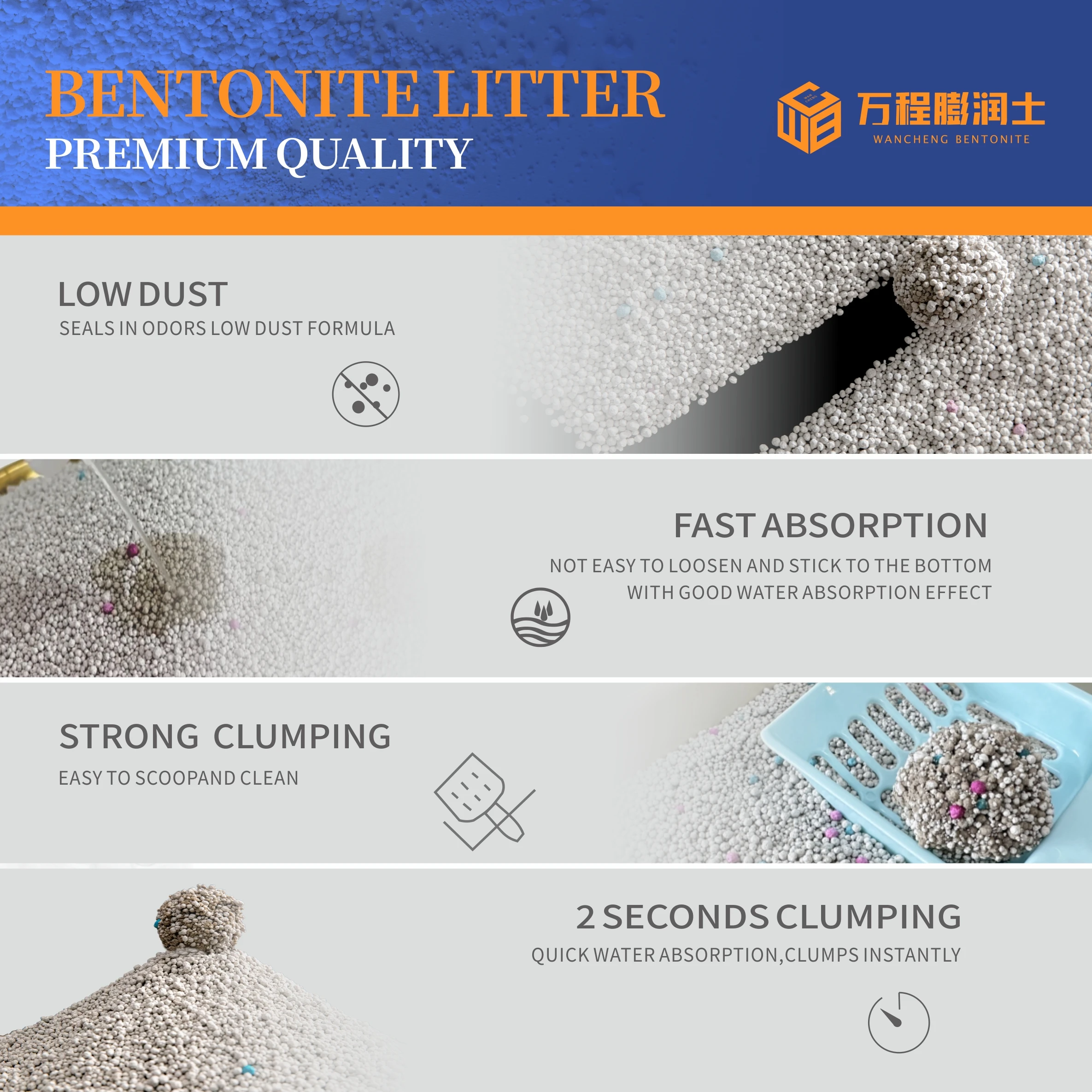 OEM Ever Easy to Clean up Natural Mineral Kitty Sand Super Clumping Stick Together Fast High Clumping Bentonite Cat Litter