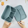 Gray blue-four compartment silicone lunch box