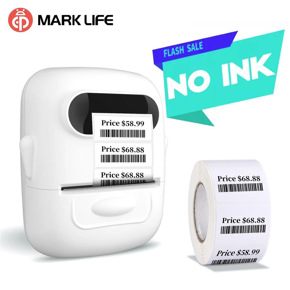 Marklife P50 Portable Thermal Label Makers With 1Roll 40×30mm Label Paper  ,Mini Thermal Label Sticker Printer For Thanks Label, Barcode,  Clothing,Jewelry, Retail, Mailing,Compatible With Android IOS