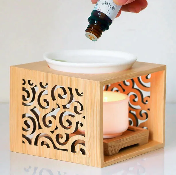 Bambus Holz Aroma therapie Ofen Therapeut isches l Wachs wrmer Brenner  Home Decor therisches l Brenner/Kerzenhalter/l karton