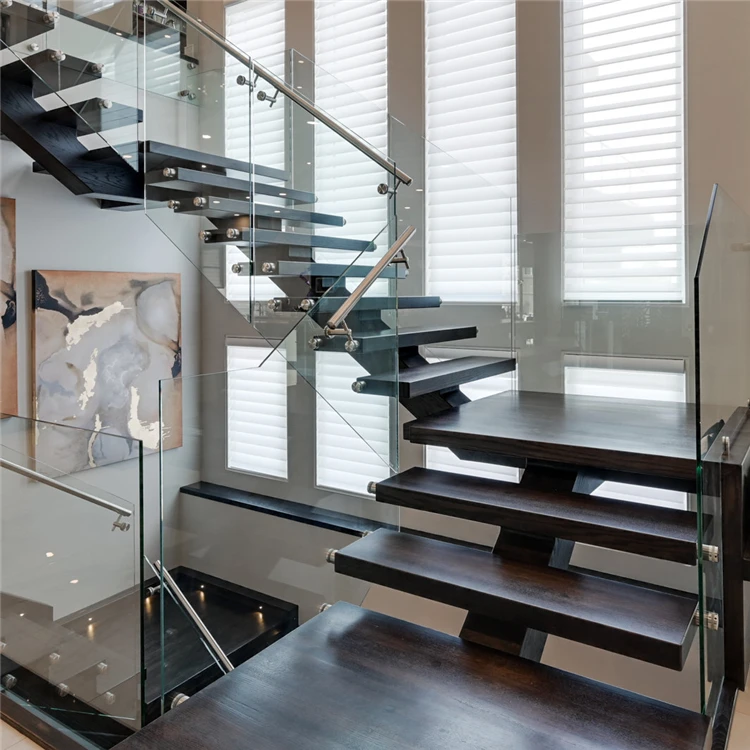 Modern Home Stairs Design Mono Stringer L Shaped Straight Steel Staircase