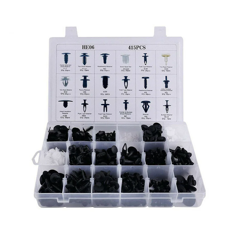 415pcs Carbon Steel Car Hole Bumper Plugs Clips for Front License Plate Holes Cover Plastic Fastener Screw Rivet Car Accessories