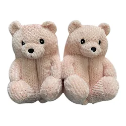 Superstarer teddy bear slippers plush animal cotton slippers women fashion warm house home bear slippers fluffy luminous slides